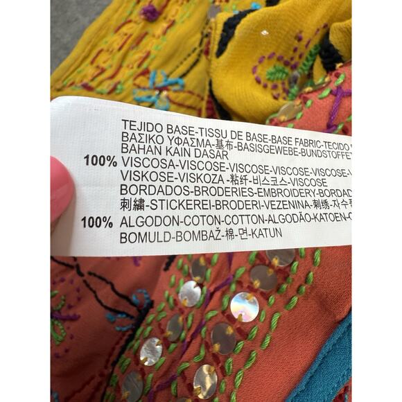 NWT Zara Embroidered Beaded Kaftan Dress M Boho Ethnic Viscose Colorful Maxi - Picture 13 of 13